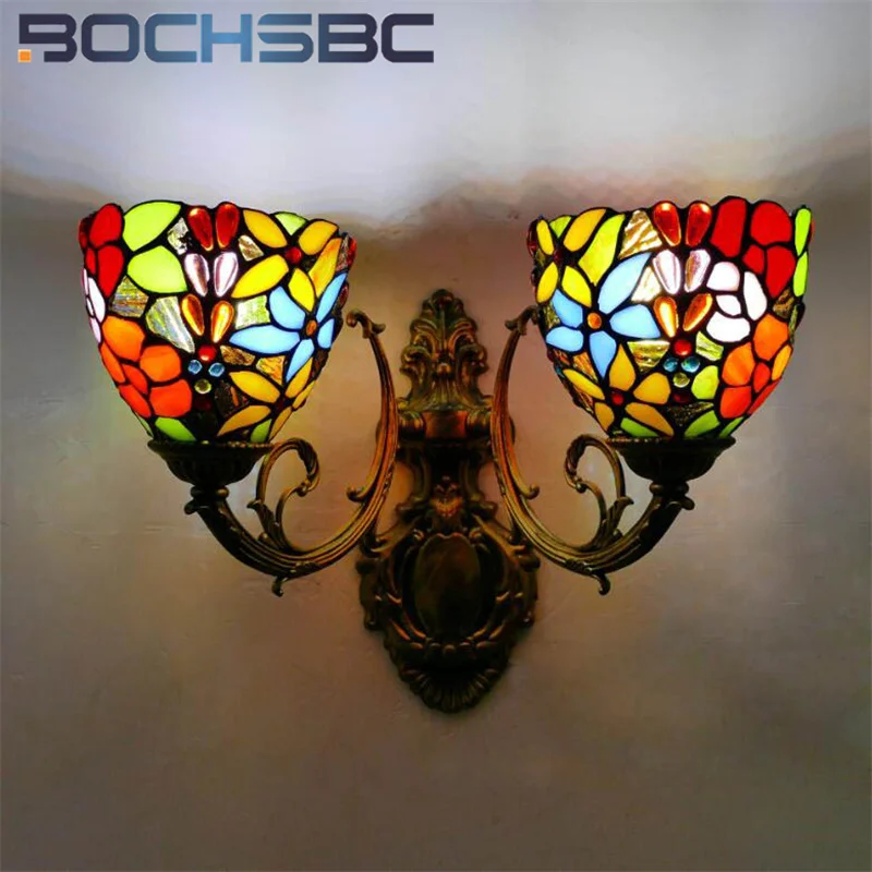 BOCHSBC Tiffany style American garden wall lamp European retro for dining room study bedroom corridor wall light LED decor