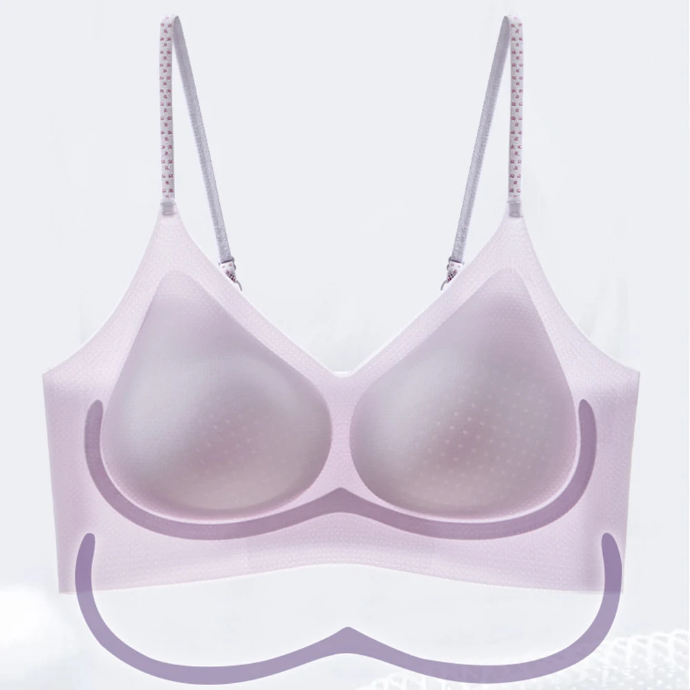 

Womens Ice Silk Soft Support Seamless Bra Thin Breathable Fixed Cup Vest Bra for Comfortable Daily Wear and Relaxation