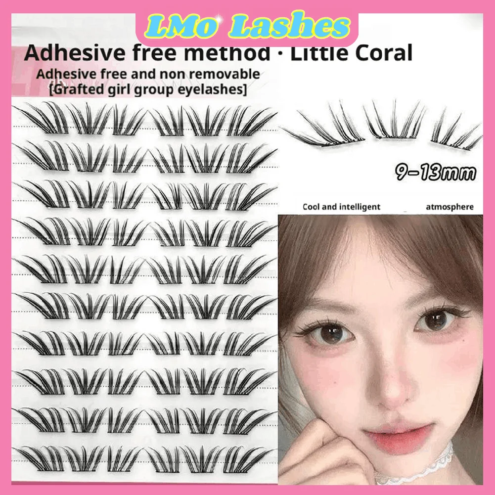 

10 Rows Fox- Eye Lashes No Glue False Eyelashes Extenstion Natural Thick Wispy Segment Eyelash for Classic Makeup and Cosplay