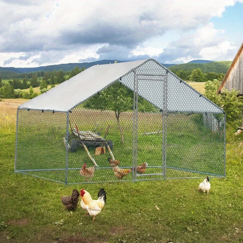 Metal coop Outdoor large walk-in hen house with cover 6.5x10x6.6ft