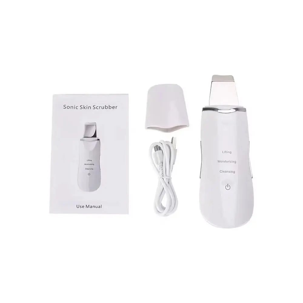 Limpador ultrassônico, purificador facial, massageador iônico ems para peeling facial, microcorrentes de levantamento para espátula de cuidados com a pele
