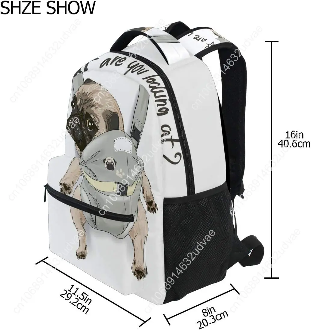 Pug Dog Print Puppy Funny Quote Large Backpack for Kids Boys Girls Student Personalized Laptop iPad Tablet Travel School Bag