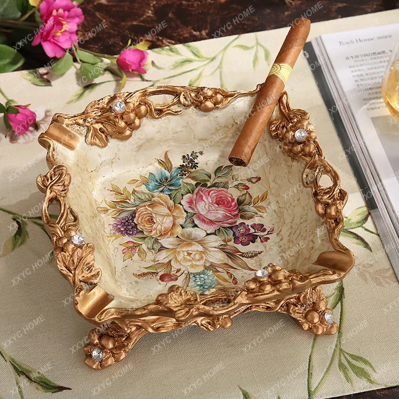 LDecoration Tabletop Ashtray Resin Container Retro Home Office Bar Diamond Ornament Crafts Man Smoking Accessorie