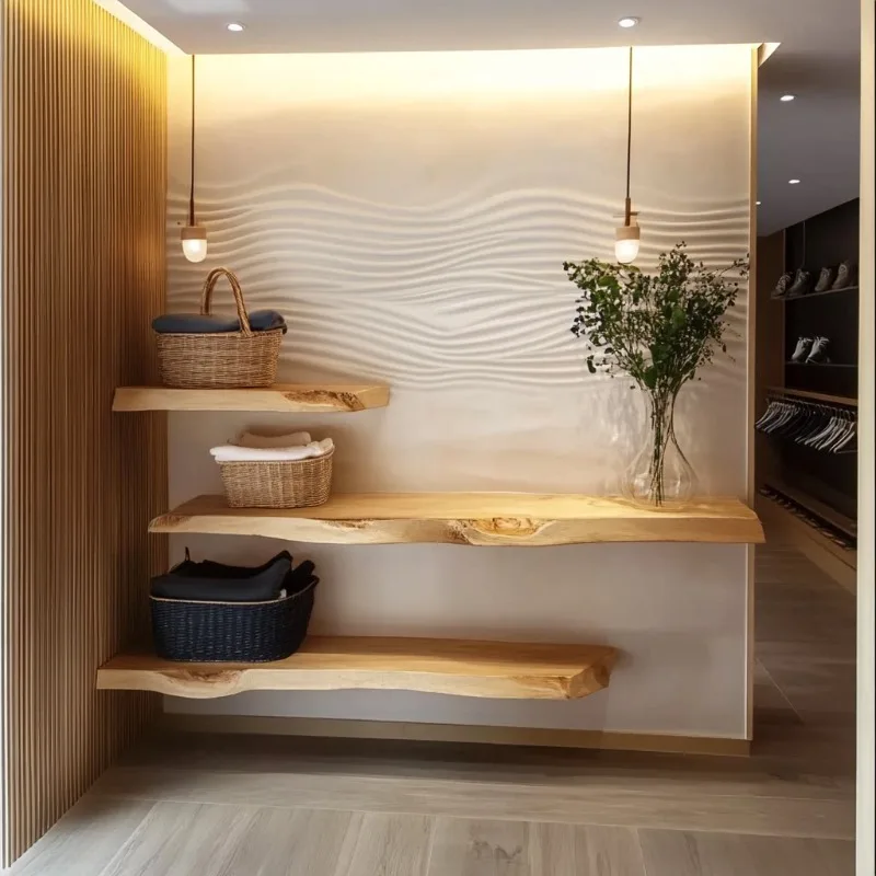 Wood Floating Shelves Handcrafted with Authentic Live Edge Natural Wall Display Wooden Shelving for Bathroom Kitchen Bedroom