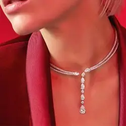 Fashion Luxury Double Circle Necklace Rhinestone Necklace Women's Jewelry Shiny Droplet Pendant Crystal Necklace Jewelry Gift