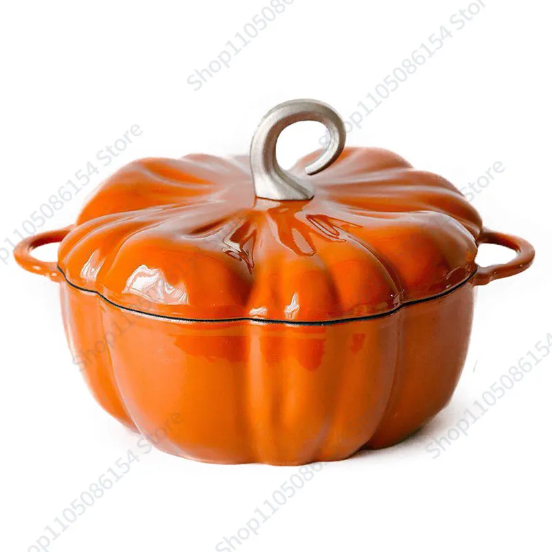 Pumpkin enamel cast iron pot, orange 24cm saucepan, enamel soup pot, stew pot, induction cooker open flame universal