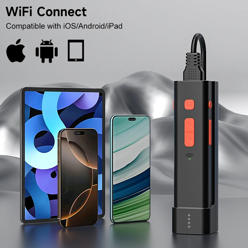 Wireless Borescope 1920P Camera for iOS/Android IP67 WiFi Industrial Endoscope Autofocus 8mm Inspection Camera for Piping Car