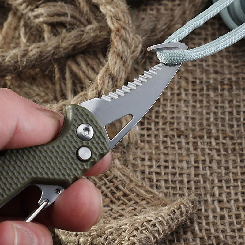 Portable Multifunctional Tool  Foldable Serrated Sharp Express Parcel Knife Keychain With Hook Cut Rope Survival Tool