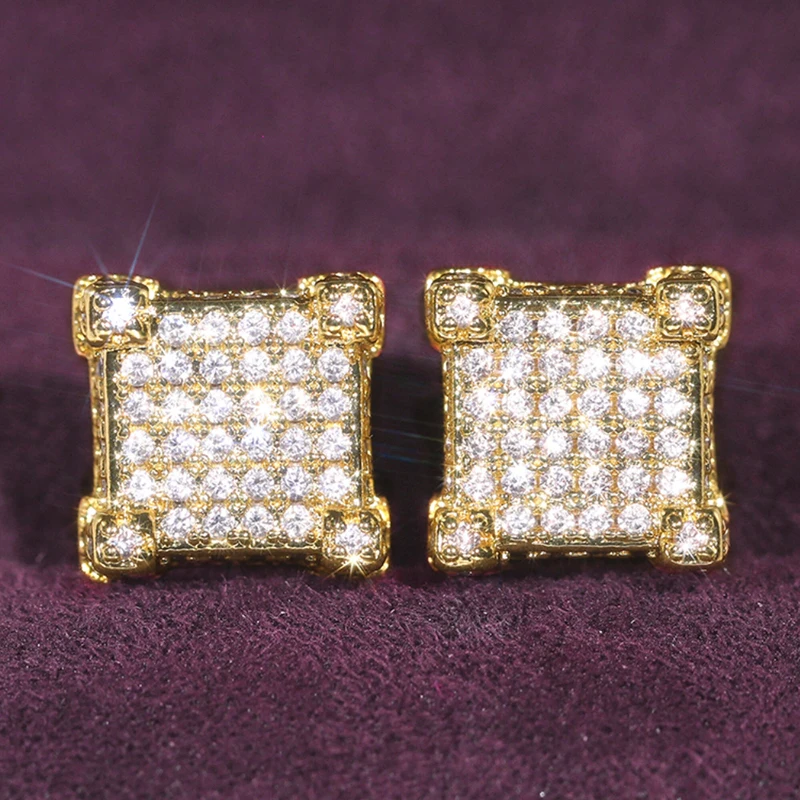 Huitan Moderne, modische, quadratische CZ-Ohrstecker für Damen, luxuriös, goldfarben/silberfarben, vielseitiger, schicker Schmuck, Bulk