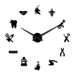 Dentist Giant Wall Clock Big Needle Mirror Art Clock Dental Clinic Stomatological Hospital Orthodontics Room Decor Clock Gift