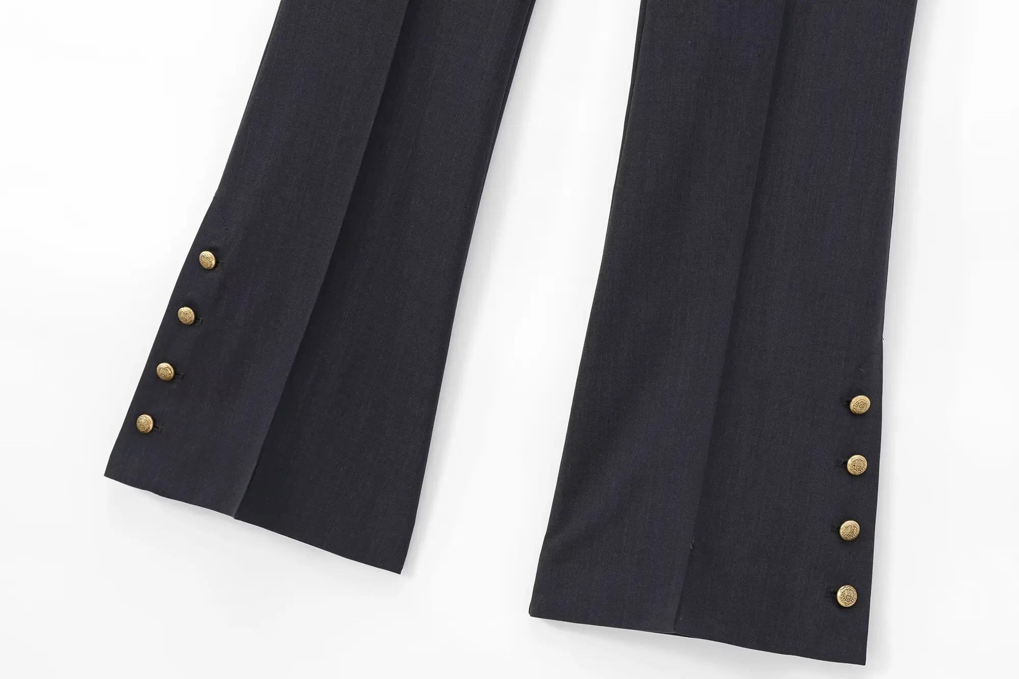 Jenny&Dave French Fashion Button Decoration Flare Pants Suit Pants Women Casual Trousers Minimalist Coummuter Pants