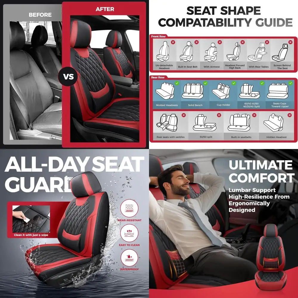 

Front Seat Covers for Cars - Ultra Breathable Waterproof Faux Leather Car Seat Cover Protectors with Lumbar Support, Universal F