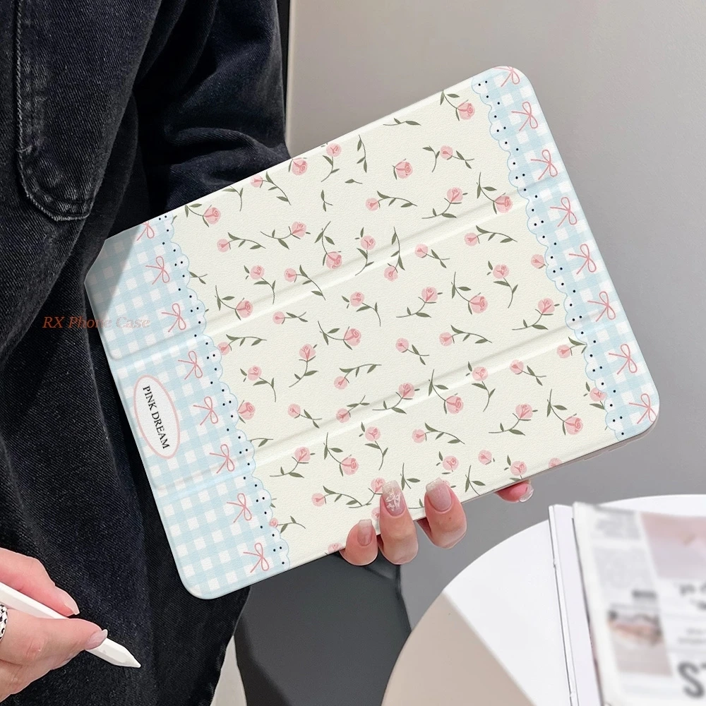 Floral Bow Table Case For Samsung Tab S9 Plus S9 FE Plus S10 Plus A9 A11 Plus S7 Plus S8 Plus A8 S7 FE S6 Lite Tri-fold Stand