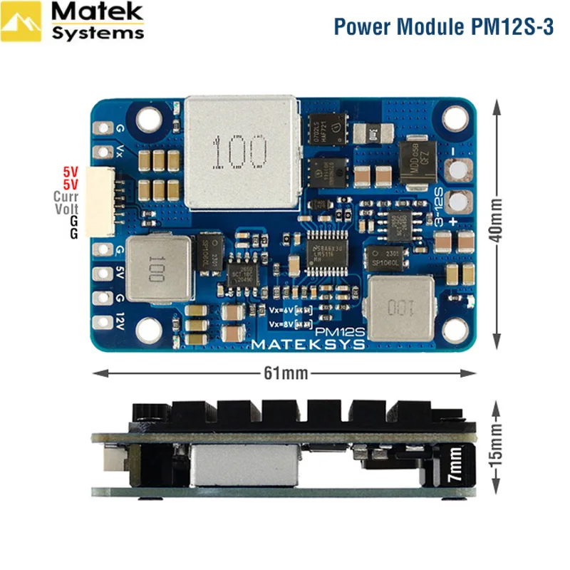 MATEK MATEKSYS PM12S-3 Power Module 3-12S LIPO 5V 9V VX BEC with HeatSink for RC Model Airplane Helicopter FPV Racing Drone