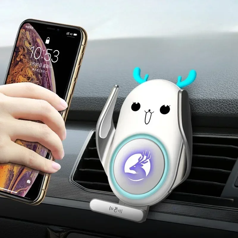 

Creative 15W Car Phone Holder Wireless Charger for IPhone Samsung Xiaomi Huawei Infrared Sensor Phone Holder Mount Cute Elk