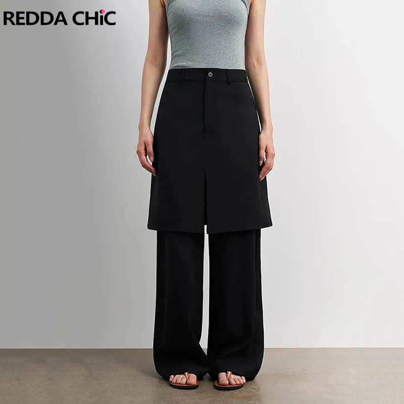 REDDACHiC กางเกงกระโปรงทรงเอวสูงสีดำสำหรับผู้หญิง สไตล์ลำลอง ทรงเข้ารูป ซิปผ่าข้าง ขากว้าง เหมาะสำหรับใส่ทำงานในออฟฟิศ หรือใส่ในชีวิตประจำวัน