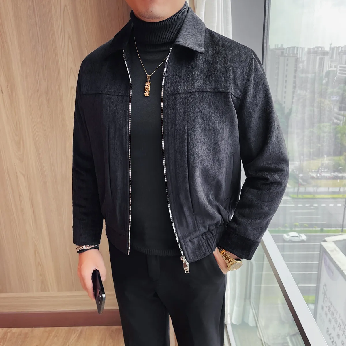 

Осень-зима, замшевая мотоциклетная кожаная куртка с лацканами в стиле ретро, мужская корейская повседневная куртка, универсальные деловые социальные пальто, уличная одежда