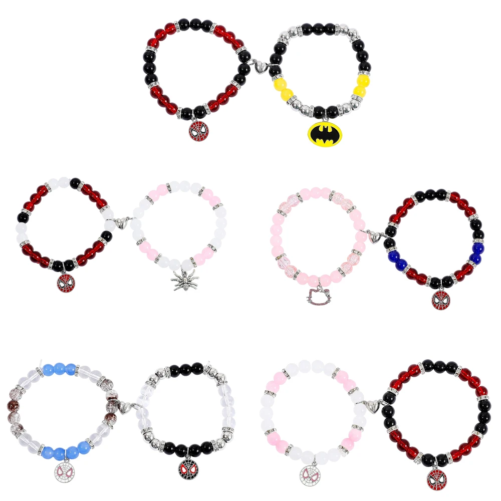 Braccialetti per coppie gotici Spiderman Set coordinato con cuore magnetico Gioielli estetici scuri per coppie e BFF