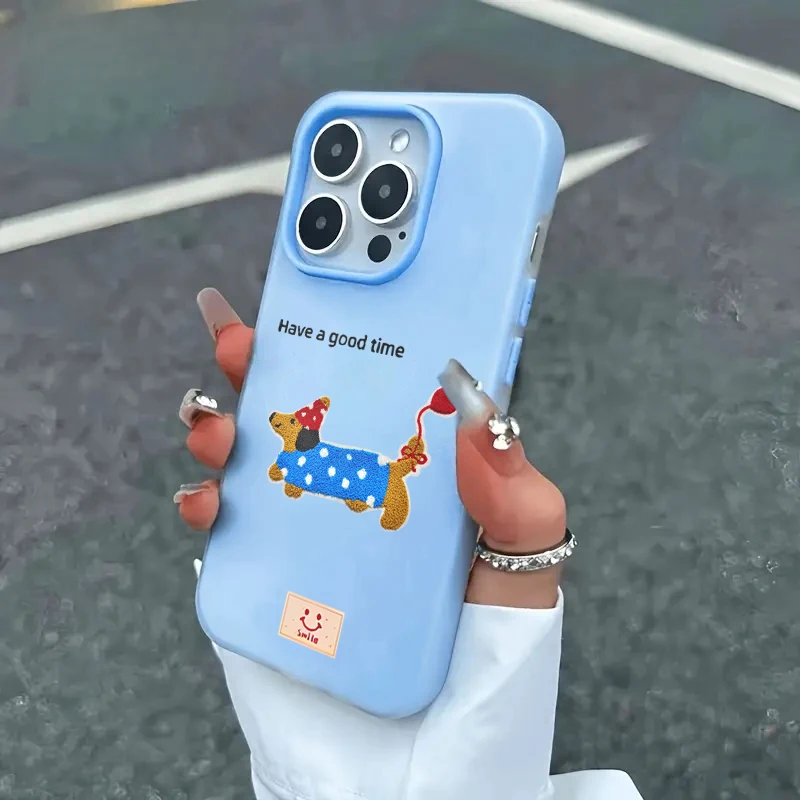 Fröhlicher Dackel Silikonhüllen für iPhone 16 Pro Max, iPhone 17, 13, 14, 15, 12, 11, 7, XS, XR Plus, Bonbonfarben, stoßfeste TPU-Hülle – Detail 4