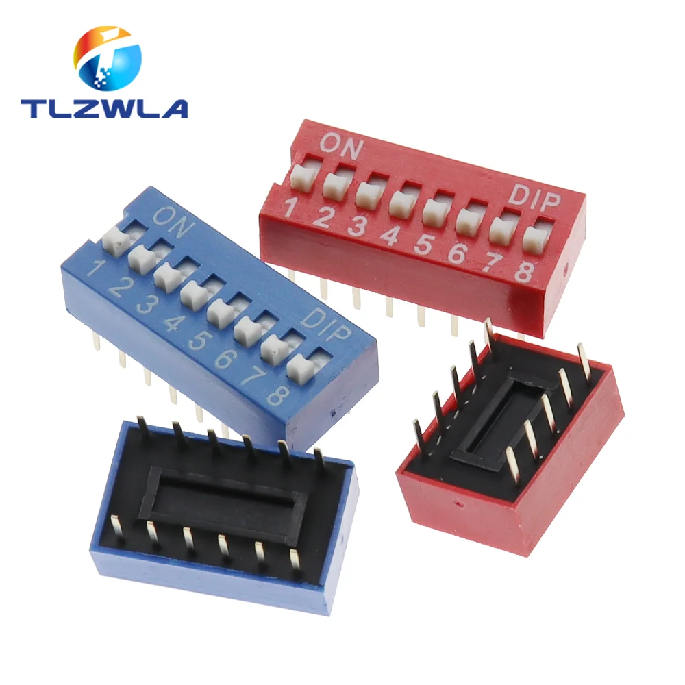 10PCS Red, Blue Toggle Switch Spacing 2.54MM DIP Dial The Code Switch 1 2 3 4 5 6 7 8 9 10 12 PIN Quick Switch