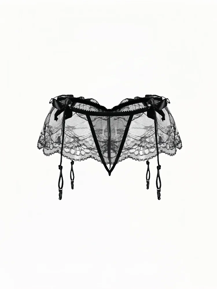 Sexy Black Lace Long Tube Stockings Women's Atmosphere Integrated Strap Stockings Sensual Leg Shaping High Tube Socks