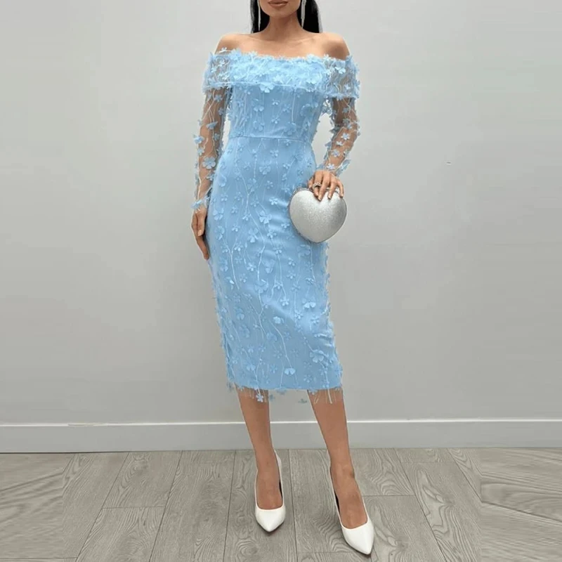 Elegant One-shoulder Slim Wrap Hips Dress Temperament Luxury Lady Banquet Dress Sexy Lace Stereoscopic Floral Slim Evening Dress