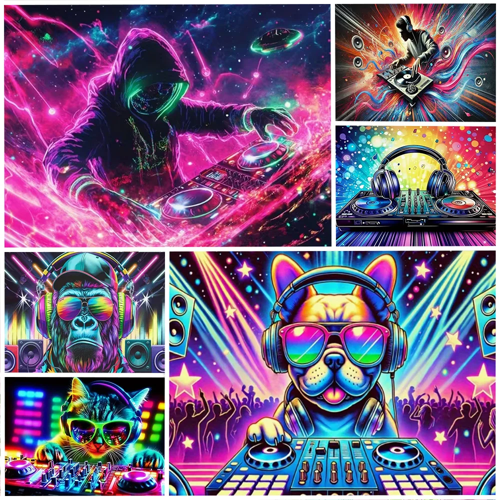 

Hip Hop Blacklight Party Decoration Psychedelic Dynamic Music DJ Backdrop Neon Colorful Animal Background Supplies Photo Studio