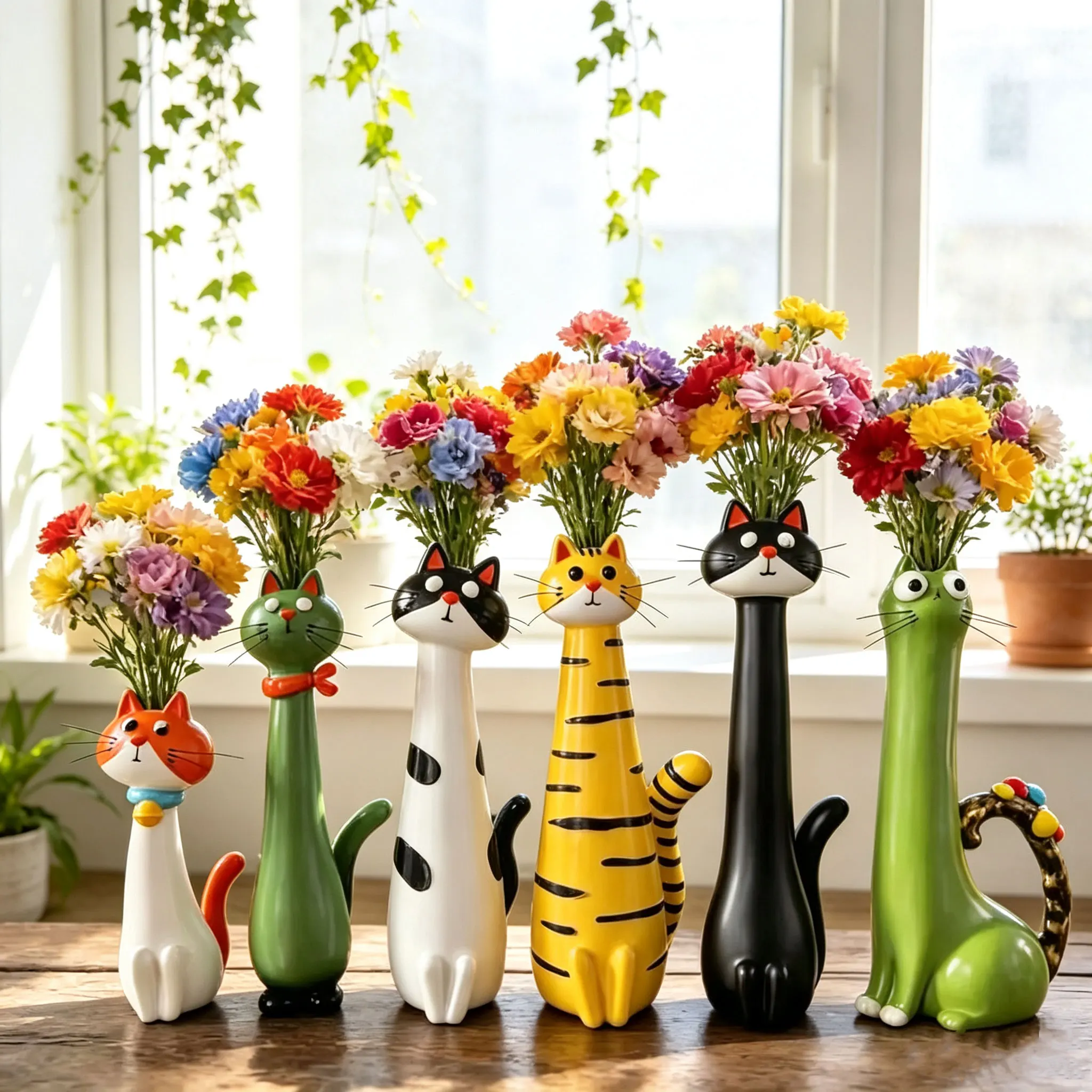 New Product Cat Resin Ornament Vase Vintage Fresh Flower Pot Storage Bottle Home Decoration Accessories for Living Room