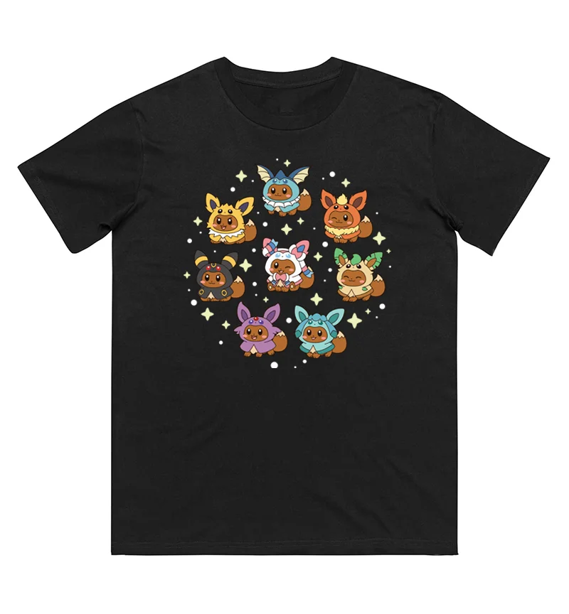 Bandai Pokémon Eeveelution Printed Pure Cotton T-shirt for Men and Women Spring/Summer New Collection Fashion Short Sleeved