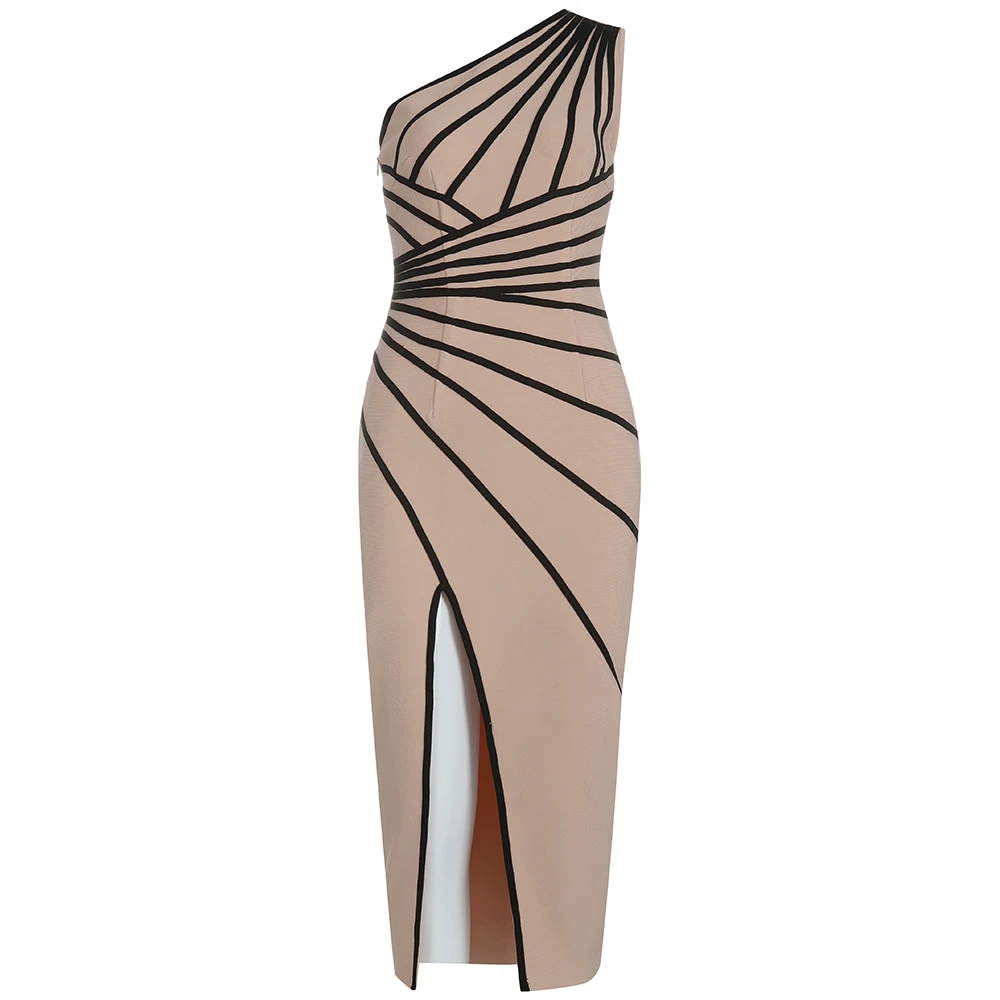 2022 New Bodycon Bandages Dress Women Sexy One Shoulder Clothes Club Party Celebrity Elegant Dress