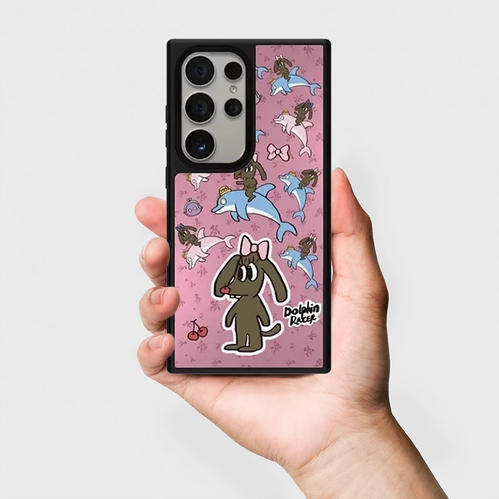 

Cartoon Dolphin Dog Mirror Surface Magnetic Phone Cover for Samsung Galaxy S23 S24 S25 S26 Ultra S26+ Plus Case