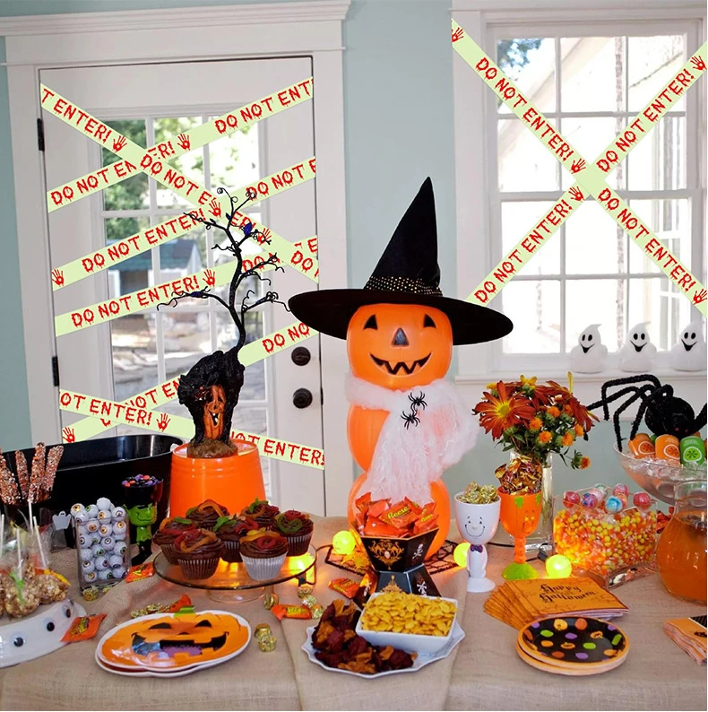 Halloween-Warnband, leuchtend/gelb im Dunkeln, nicht klebend, für Innen- und Außenveranstaltungen, Garten-Halloween-Dekoration – Detail 5