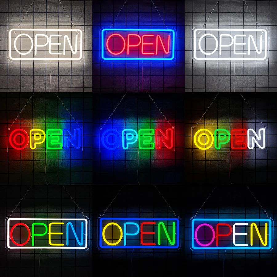 

Открытая неоновая вывеска, светодиодные неоновые открытые вывески для бизнеса, питание от USB для витрины, окна, бара, салона, кофейни, декор стен ресторана