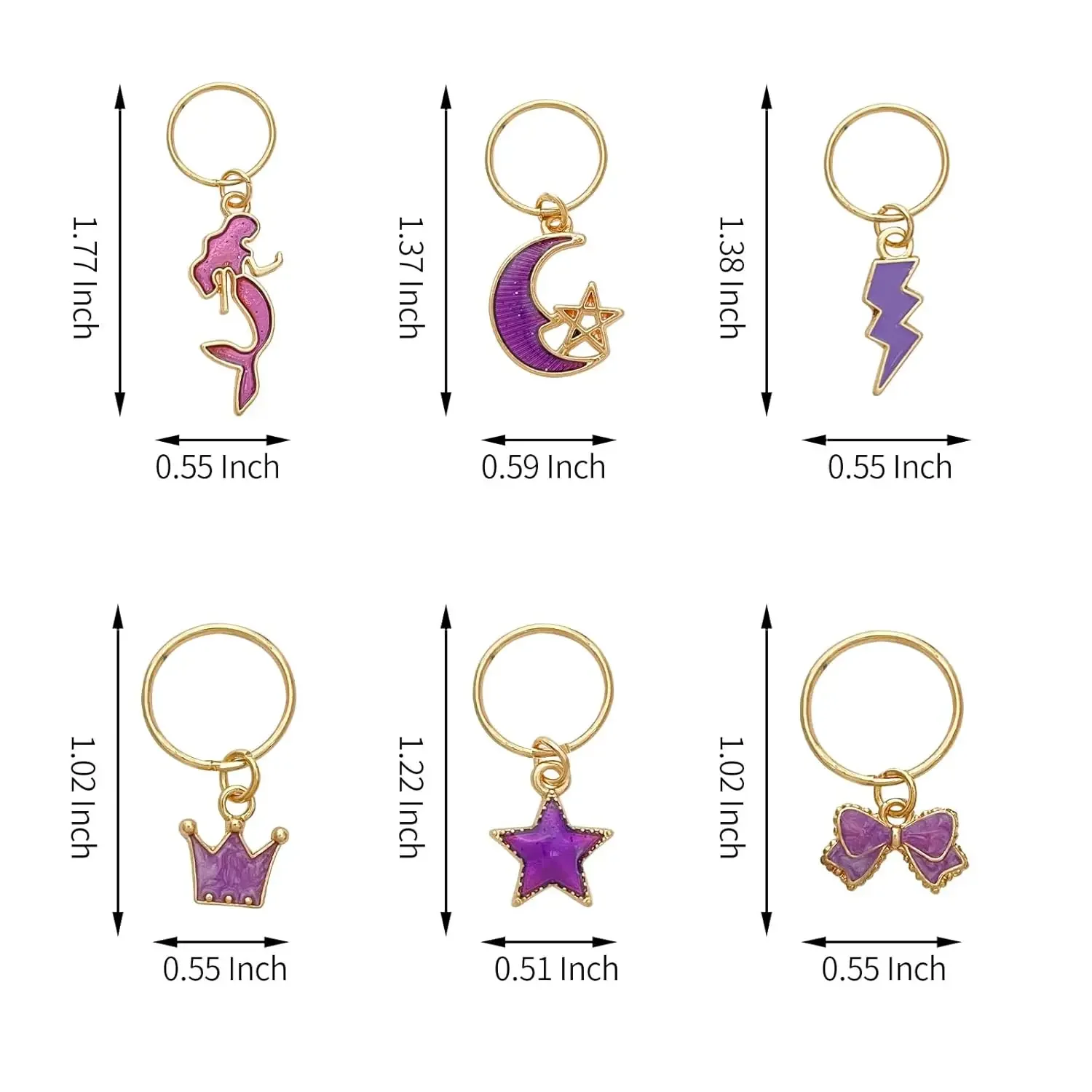 12Pcs Purple Dolphins and Mermaids Hair Rings Pendant Hair Jewelry for Braids & Dreadlocks Hair Accessories for Women & Girls