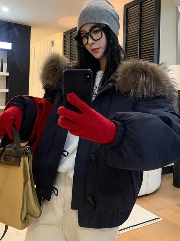 

Зимняя женская парка из хлопка с большим меховым воротником, теплая повседневная куртка в корейском стиле, на пуговицах, с поясом