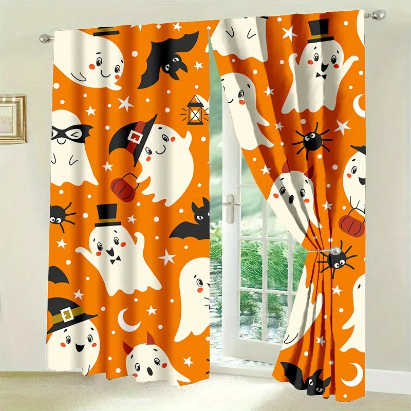 Cartoon Bat Pattern Window Curtains Set Decorative Artistic Drapes for Home and Office Decor