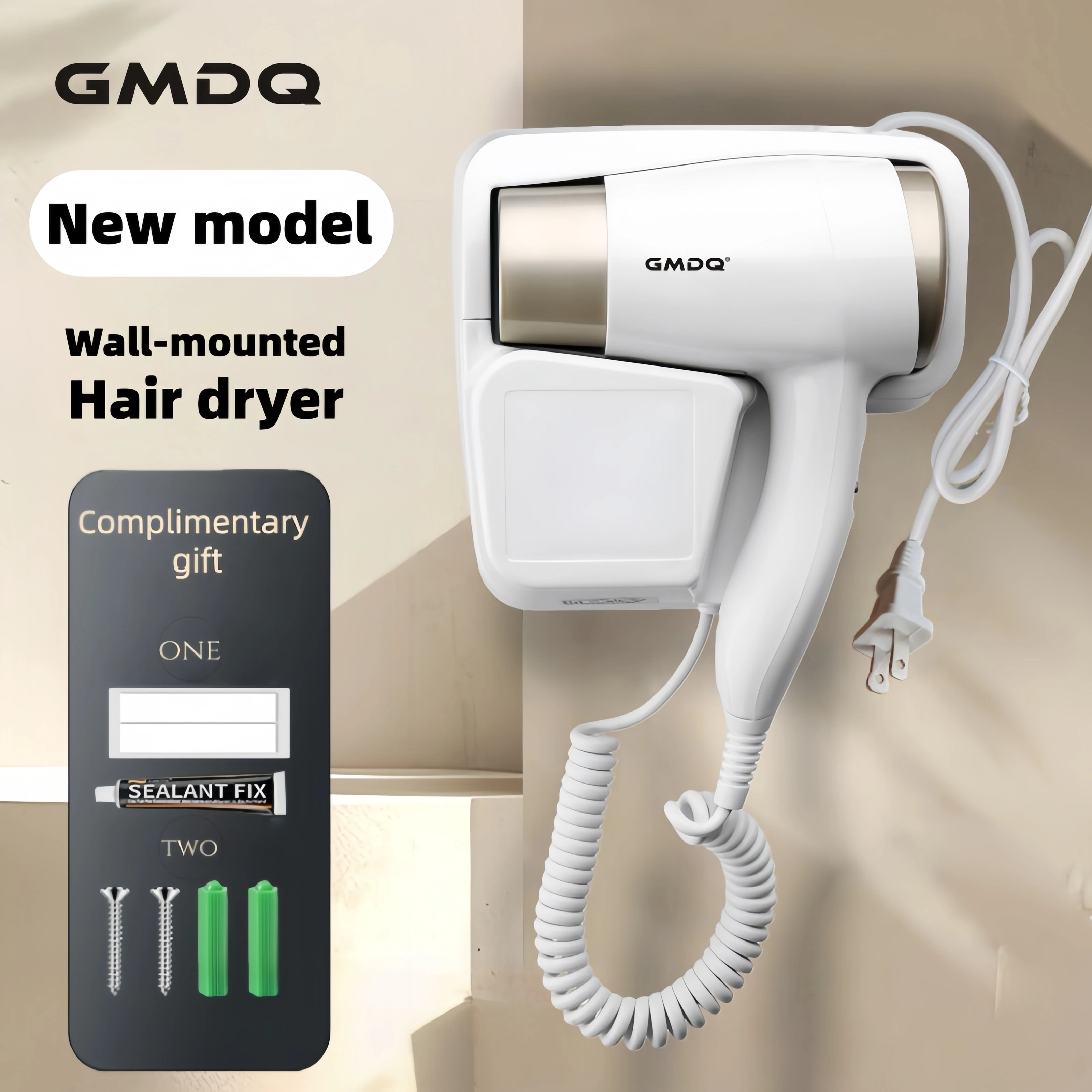 

Настенный фен с мощным потоком воздуха, бытовой фен, стандартная вилка 110 В (США), двухскоростная регулировка для горячего и холодного воздуха, не требует сверления