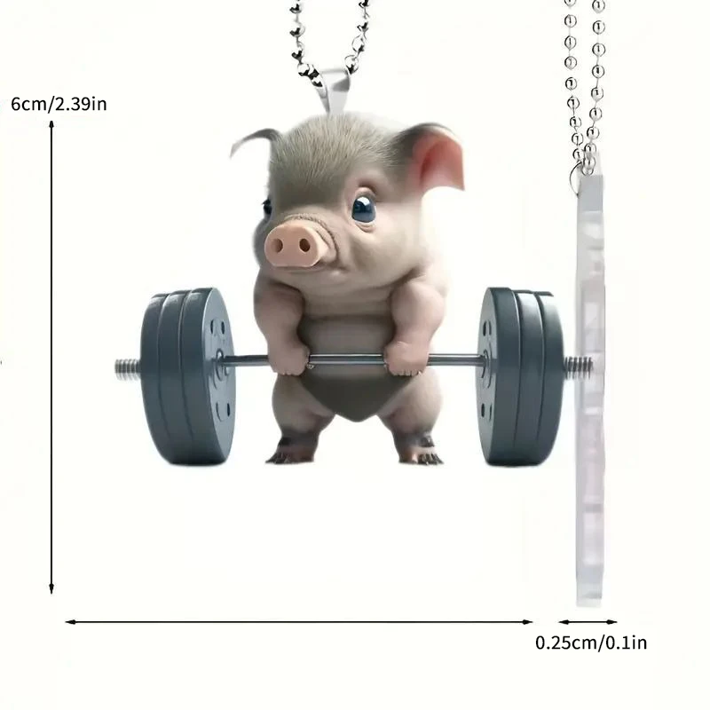 New creative 2D acrylic flat cartoon cute fitness piggy pendant, car decorations, keychain pendant Christmas ornaments