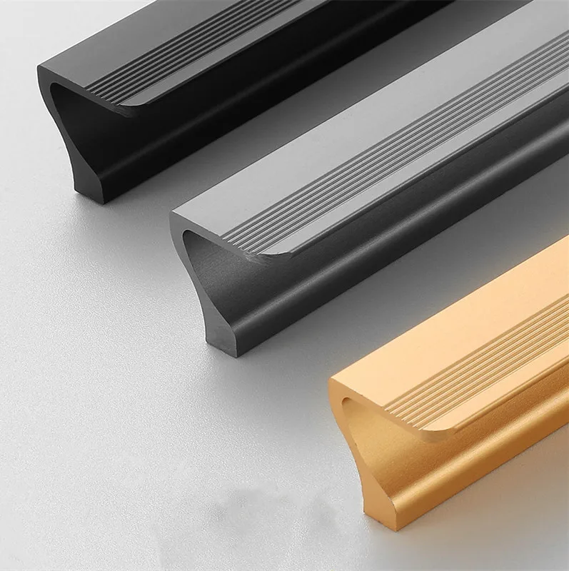 Aluminum Wardrobe Extended Cabinet Door Handle Modern Simple Drawer Knob Black Gold Gray Furniture Handle Home Decoration