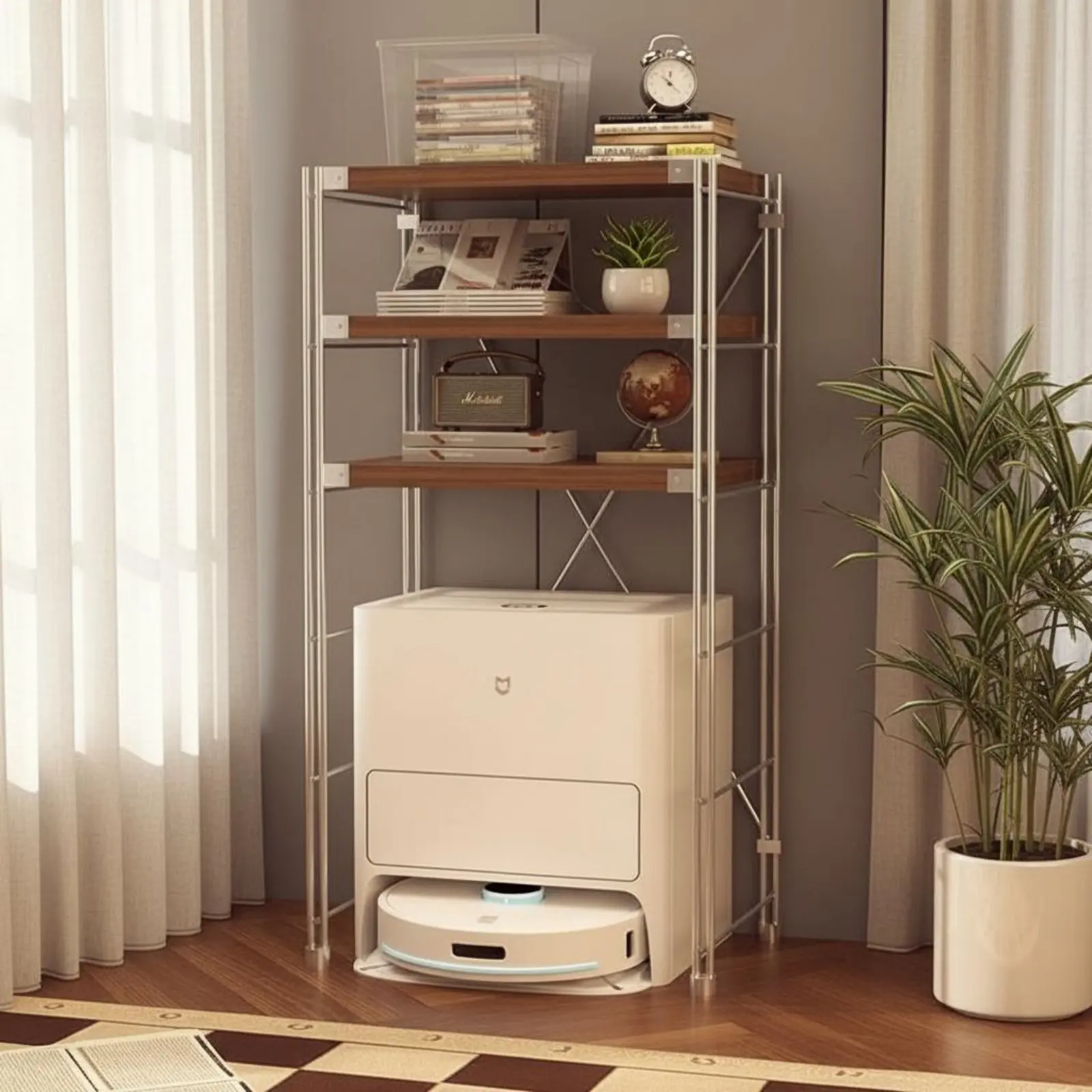 Robot Vacuum Storage Rack Multi-Functional Floor Standing Organizer Shelf Robot Vacuum Stand Space Saving Shelving Unit