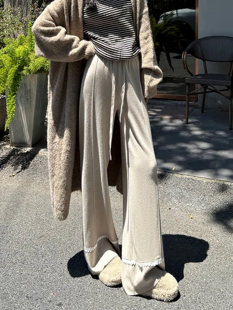 Oaeal fce forrado calças de perna larga calças de perna reta feminina micro queimado calças de cintura alta coreano sle commute vento