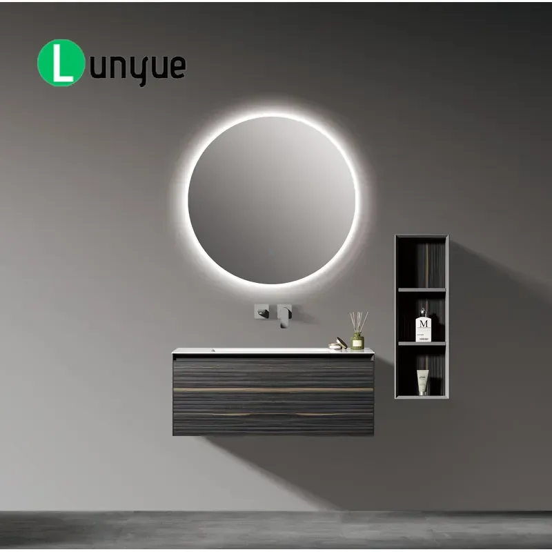 Modern Chinese Style Solid Wood Wall Mounted Bathroom Vanity with Ceramic Basin Smart Mirror Eco Friendly Lacquered Plywood