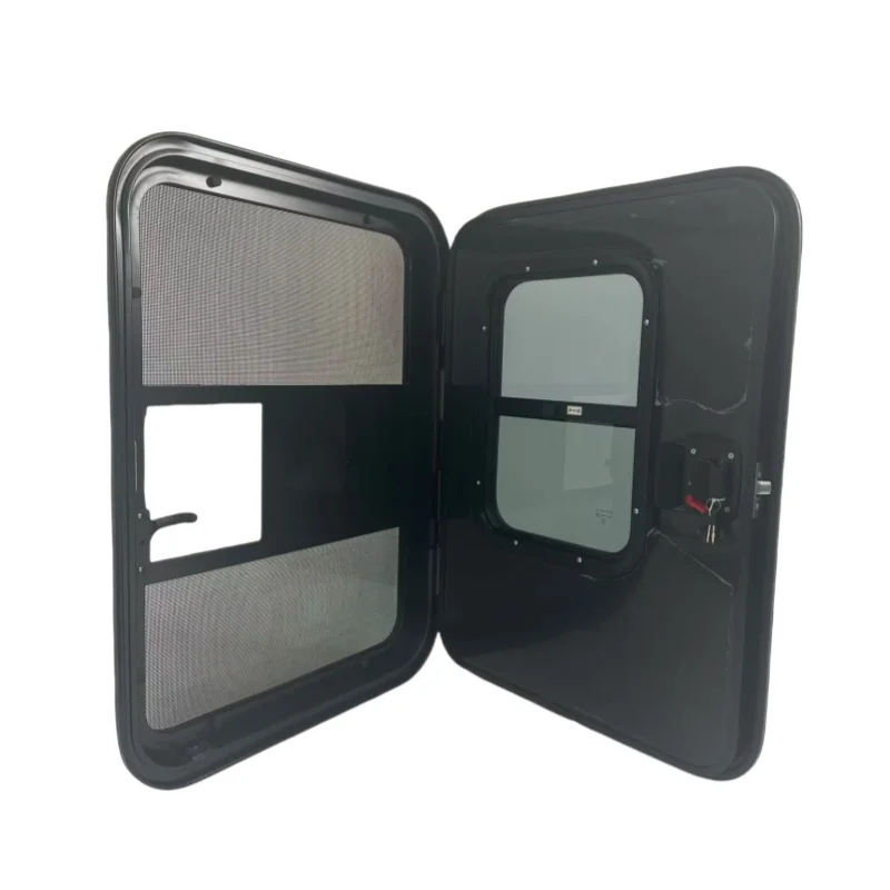  Black Color Mini Trailer Small Trailer Camper Entrance Door With Openable Sliding Window 620*1000mm Custom Sizes