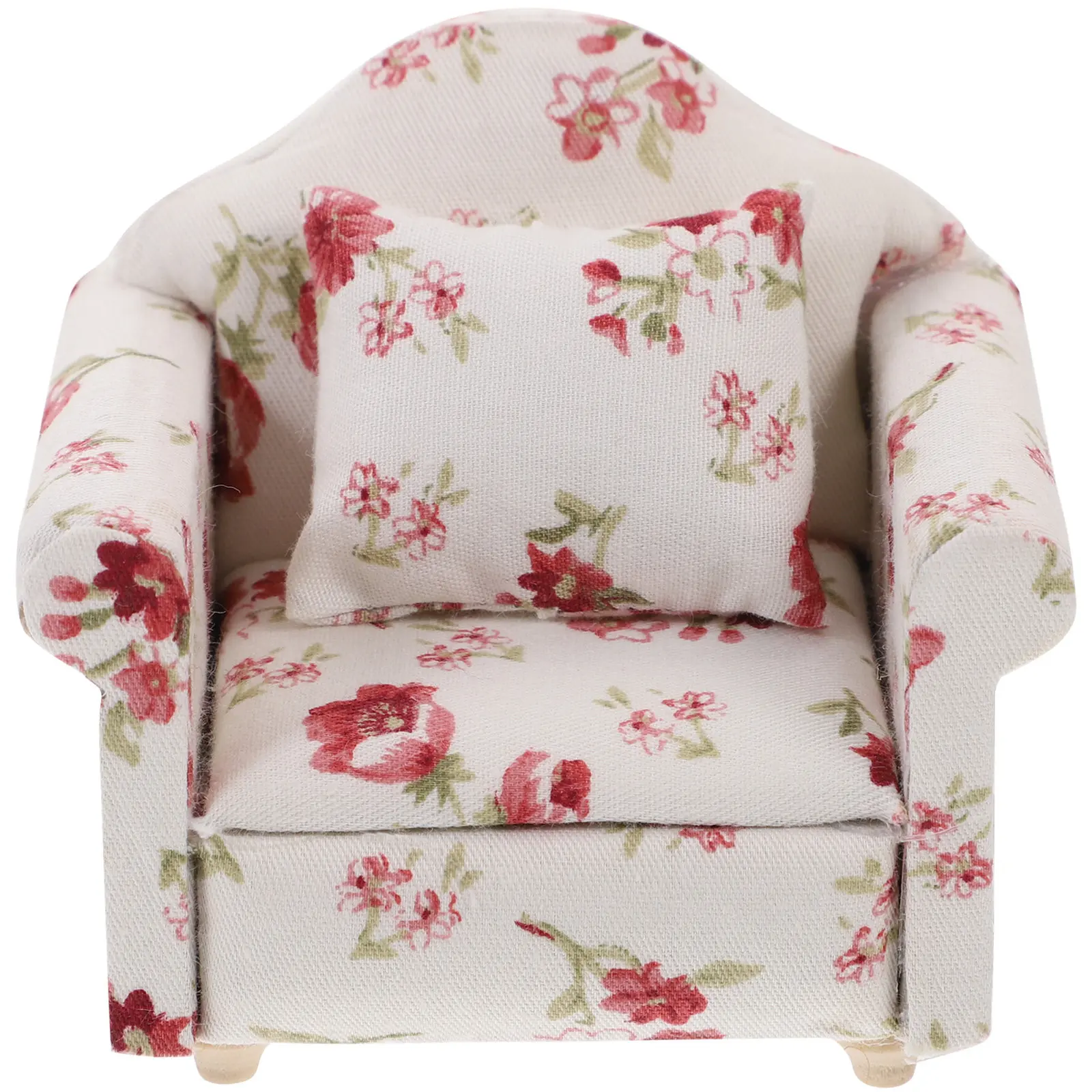 

1Pcs Mini House Furniture Wooden Modern Sofa 1 12 Scale Printing Armchair Home Living Room Decoration Supplies