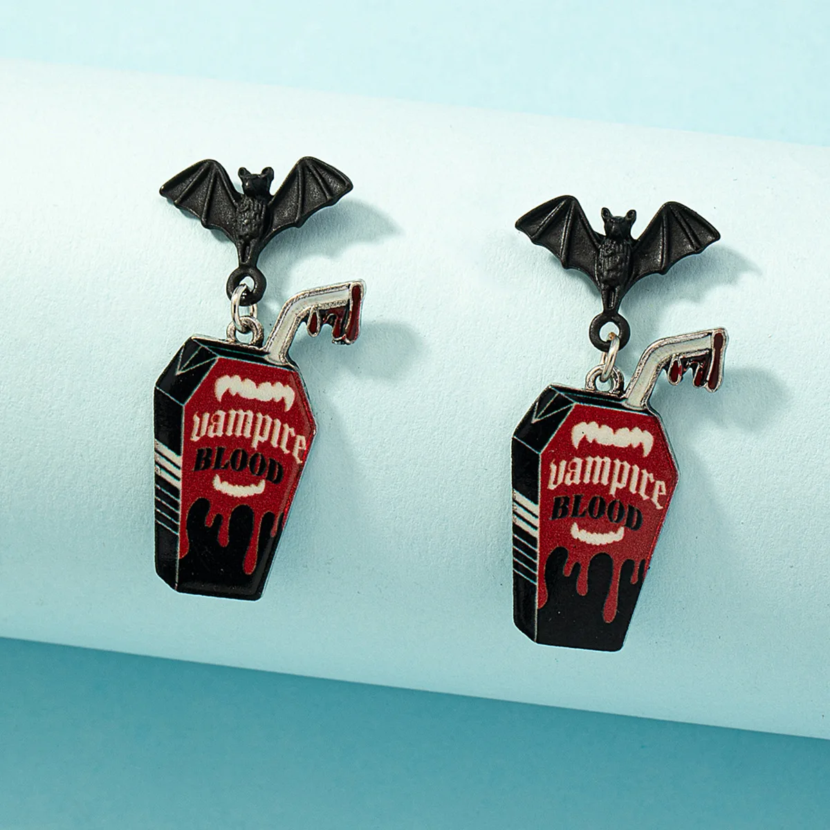 Europe and America Terror Undead Bat Cola Drink Earrings Men's Halloween Happy Night Rock Hip Hop Jewelry Earrings Gifts