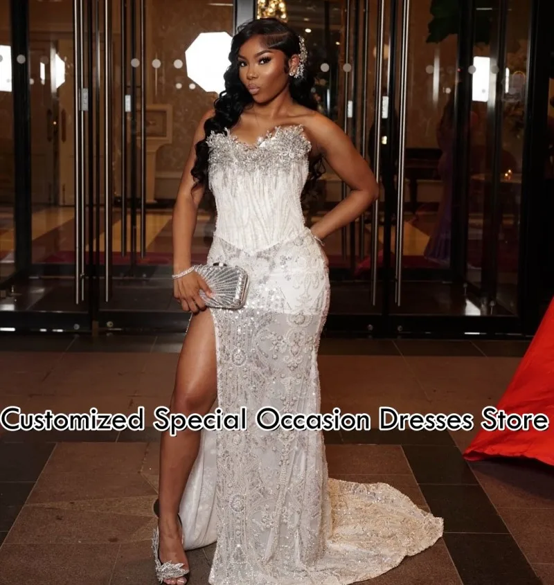 

Charming Prom Dresses For Girl 2026 Sweetheart Crystal Tassel Long Mermaid Side Slit Party Dress Beaded Evening Gowns Customized