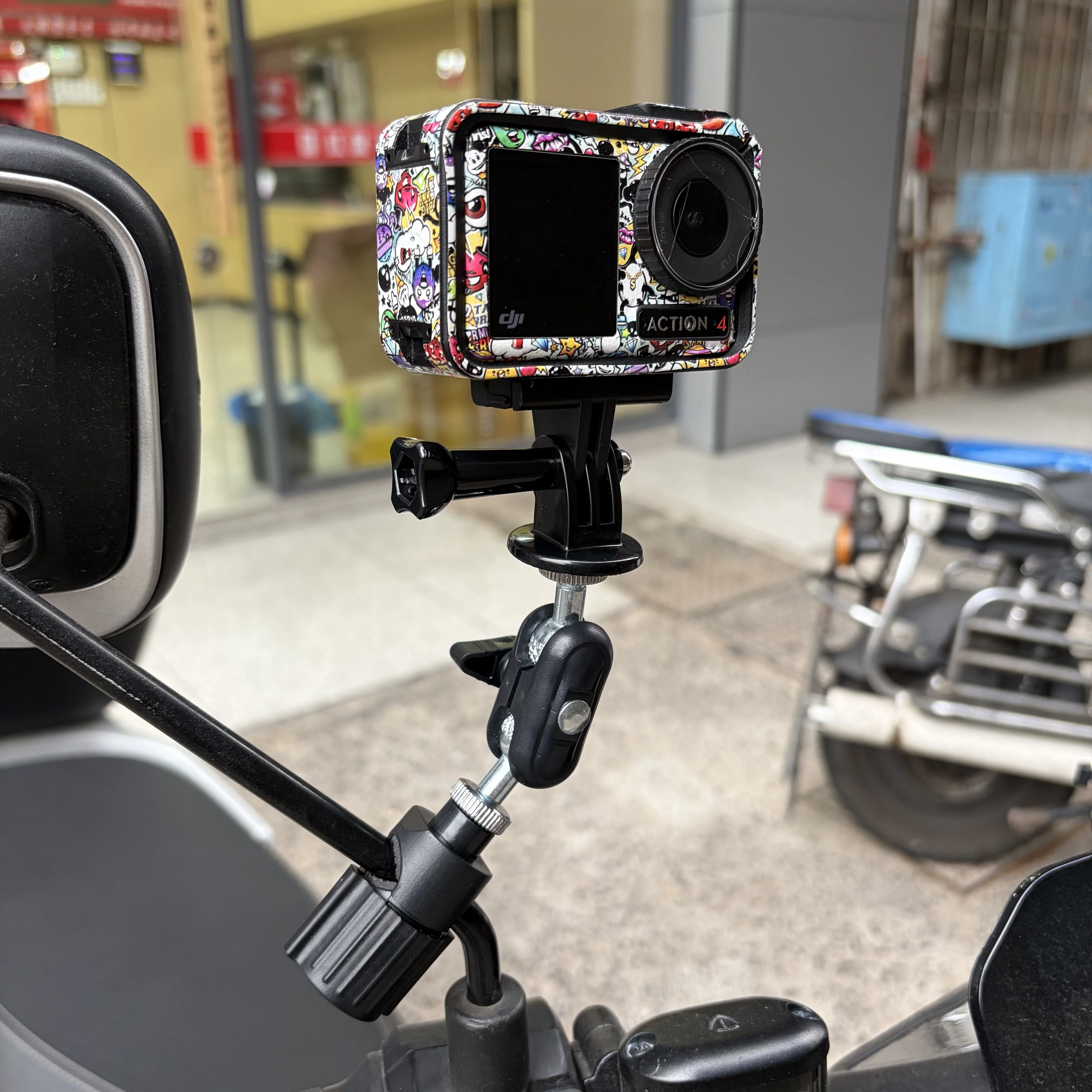 Round Tube Clamp for Rearview Mirror Compatible with DJI GoPro Action Cameras Panoramic Camcorders Cycling Mount Accessory
