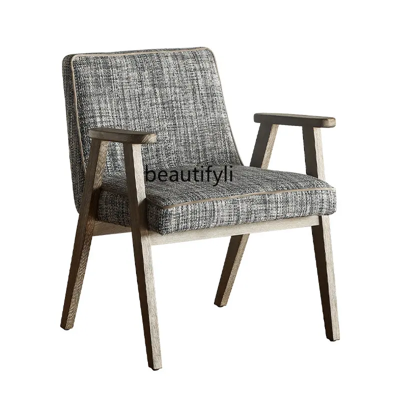 

Home Nordic Light Luxury Solid Wood Single-Seat Sofa Chair Linen Balcony Leisure Chair Modern Minimalist Chair bedroom chair