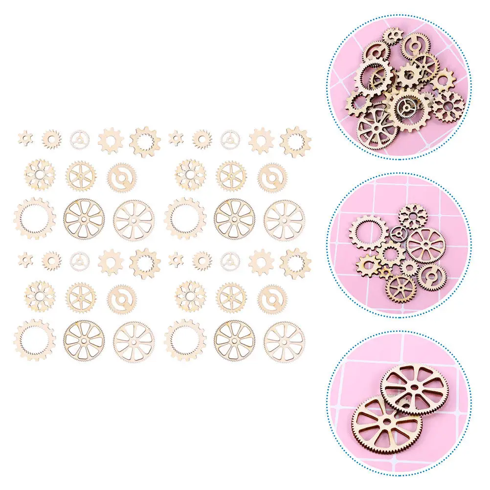 

100 шт. деревянных шестеренок для творчества, аксессуары для поделок, украшения для детского рисования, мультяшные фигурки-шестеренки, поделки для детей