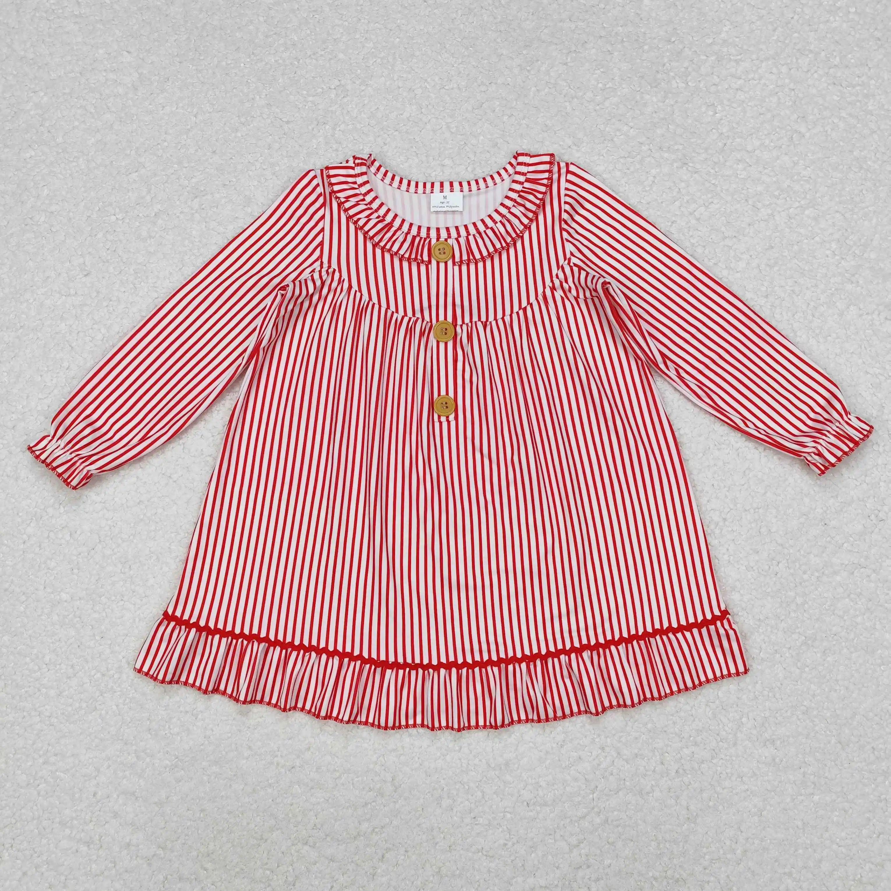 Baby Girl Knee Length Twirl Dress Kids Infant Toddler Christmas One Piece Long Sleeves Red Striped Children Clothing Wholesale